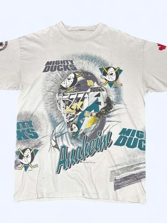Bulletin Other - 1993 Anaheim Mighty Ducks Bulletin Athletic AOP Vintage NHL T-Shirt NHL Hockey